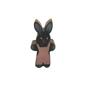Vintage 1988 Pat Kudron Wooden Black Bunny Figurine With Pink Leotards